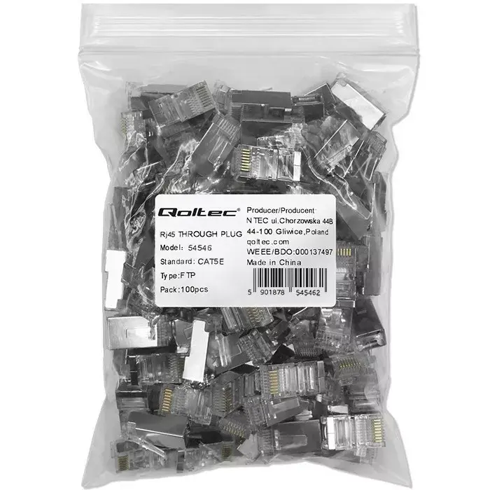 RJ45 сквозной разъём QOLTEC CAT5e FTP 100 шт. Photo 3