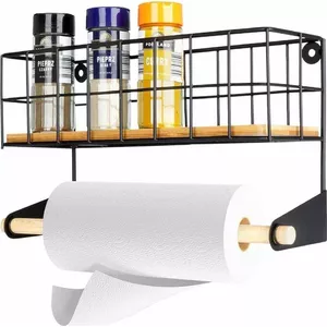 Wall shelf Vilde 229060 — black metal with integrated towel holder