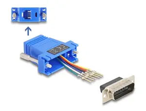 D-Sub 15 pin male to RJ12 female assembly kit, DELOCK, blue