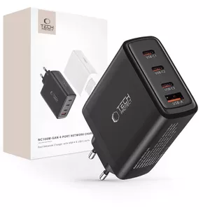 Сетевое зарядное устройство Tech-Protect NC100W-GAN — GaN 100 Вт, 3× USB-C PD, 1× USB-A QC 3.0, чёрное