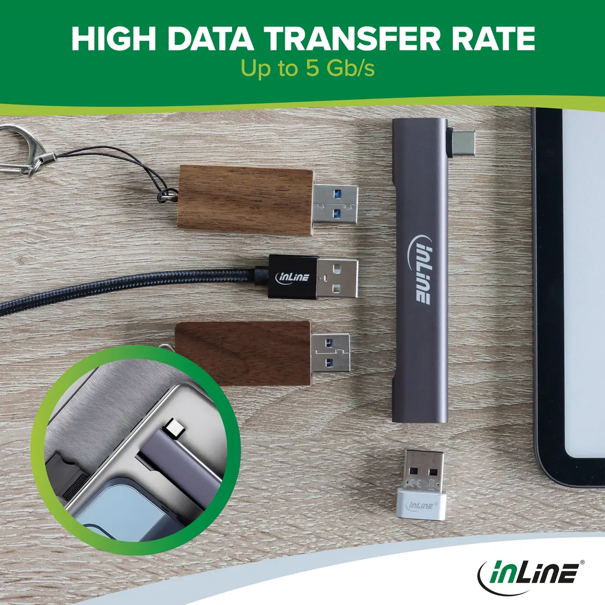 InLine Plāns USB-C centrmezgls 4-portu Sudraba Photo 9