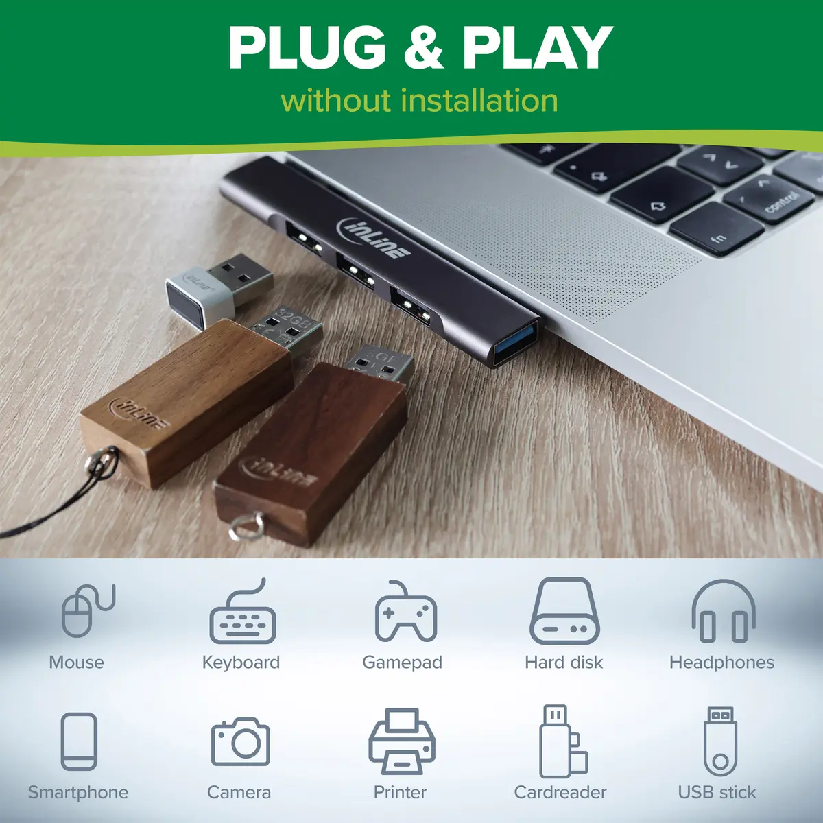 InLine Plāns USB-C centrmezgls 4-portu Sudraba Photo 10