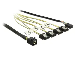 DELOCK Mini SAS HD SFF-8643 uz 4×SATA 7p kabelis, 0.5 m (modelis 1701356)