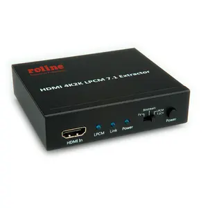 ROLINE HDMI 4K2K audio ekstraktors ar 3840 x 2160 pikseļu izšķirtspēju, 7.1 kanālu audio izeju un HDMI interfeisu melnā krāsā
