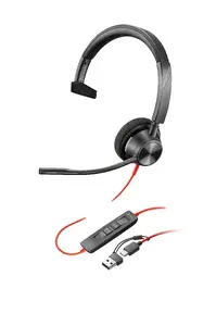 HP POLY Blackwire 3310 Монофоническая проводная гарнитура с сертификацией Microsoft Teams, USB-C, адаптером USB-C/A и микрофоном