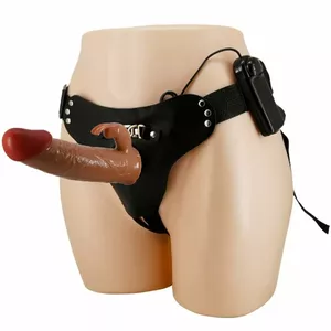 Strap-on ar 19 cm silikona vibrātoru Pretty Love Marion, brūns, regulējami siksniņi
