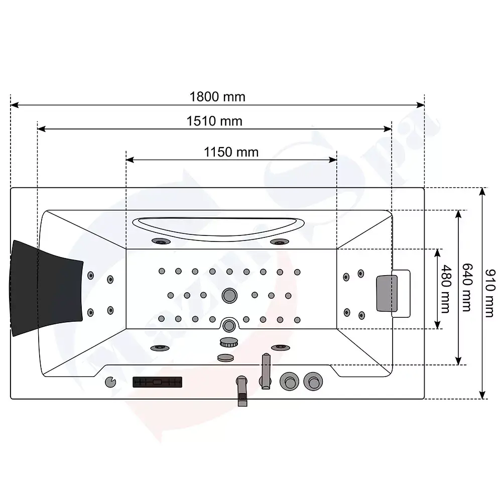 Bathtub AMUE AMO-1007B Turbo 181×91 cm Photo 4