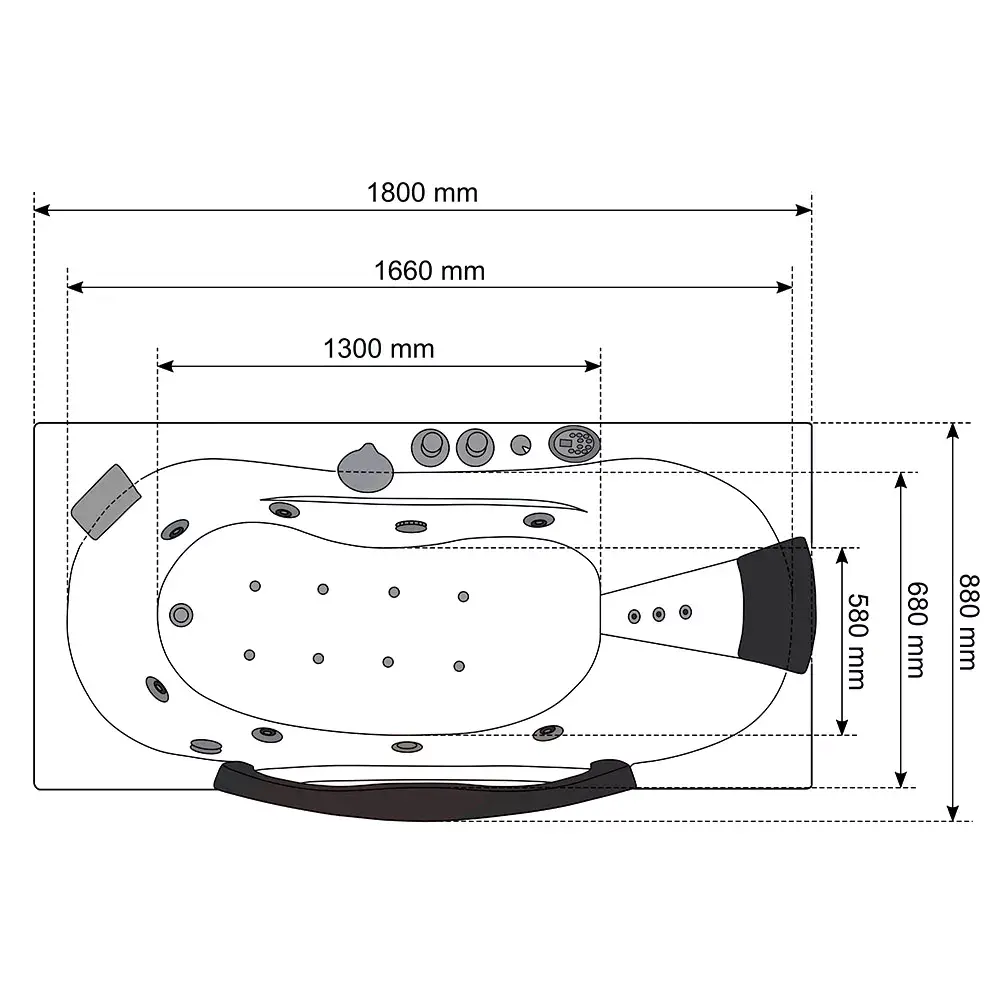 AMUE AMO-1002 Turbo massage bathtub 180×88×65 cm Photo 13