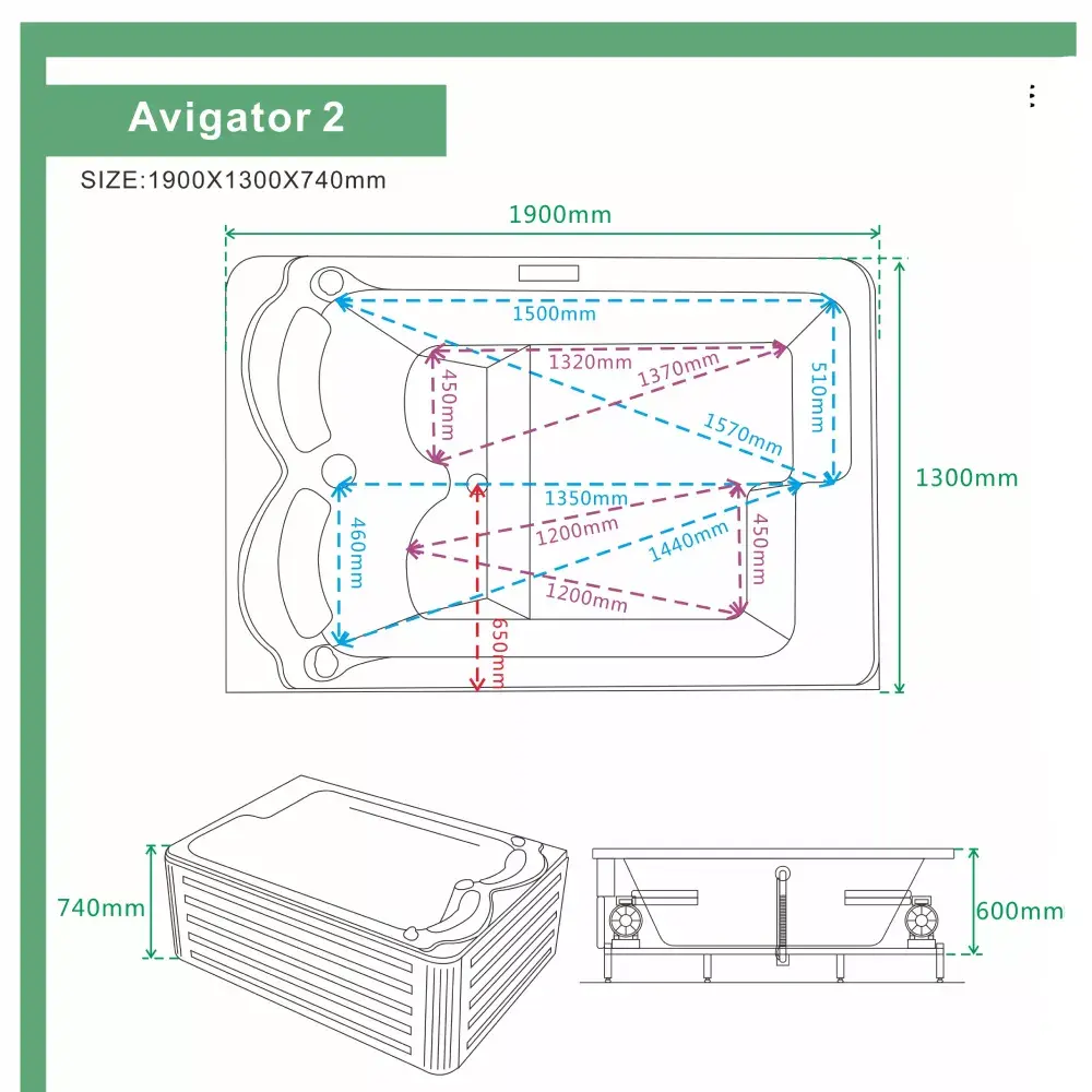AMUE Avigator 2 Two-Seater Massage Bathtub Photo 10