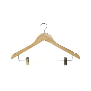 Wooden Hanger with Clips BESK 9081679, light brown, garment hanger with adjustable metal clips