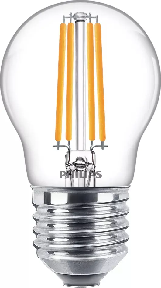 Philips Kvēldiega LED svece Caurspīdīga P45
