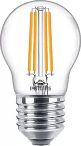 Philips Kvēldiega LED svece Caurspīdīga P45 E27 6.5W 60W Ekvivalents 806 lm 2700K Silti balts
