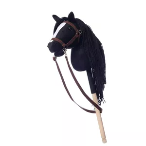 Kumeļu rotaļlieta uz koka Tootiny HoppiHorse A4 — melna mīkstā zirdziņa uz kāta
