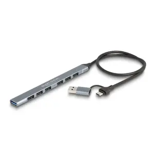 DELOCK 4-портовый тонкий USB-концентратор — USB 3.2 Gen 1 хост Type-C, 3× USB 5 Гбит/с Type-C + 1× USB 5 Гбит/с Type-A, серый, металл