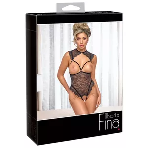 Кролечный кружевной боди abierta fina Open Lace Body Bodie XL — черный, цветочное кружево, регулируемые лямки, съёмные цепочки