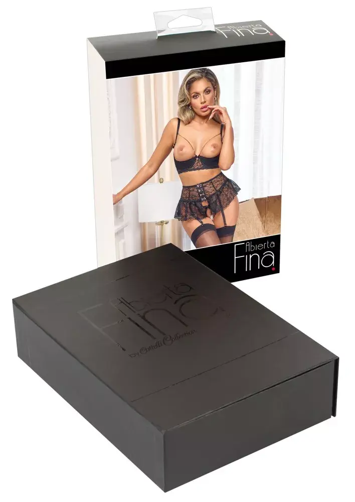 abierta fina Suspender Shelf Bra Set 80C Black Photo 11