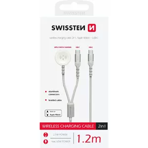 Беспроводное зарядное устройство SWISSTEN 2в1 для Apple Watch с кабелем USB-C 1.2 м