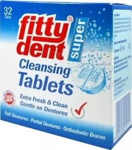 Таблетки для чистки протезов Fittydent от Fittydent, 32 таблетки — шипучие очищающие таблетки для съемных протезов