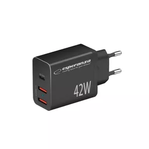 Сетевое зарядное устройство ESPERANZA EZC106K 42 Вт черное — USB-C (1) и USB-A (2), PD, 100–240 В