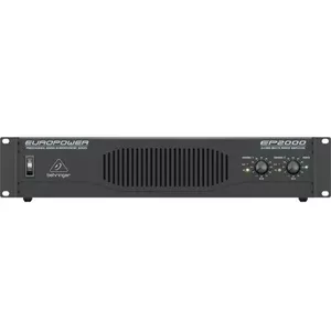 Audio amplifier Behringer EP2000 — peak 2000 W per channel, THD 0.01%, Gain 34 dB, 1/4" speaker connectors, AC 100–120 V, 50–60 Hz, black
