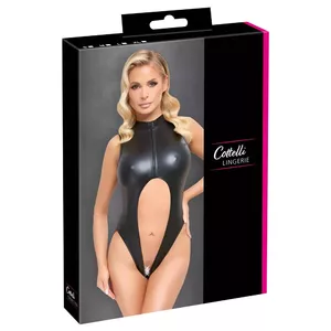 Crotchless body Cottelli Collection S Black – sleeveless, matte-look stretch fabric, full-length front zip, size S