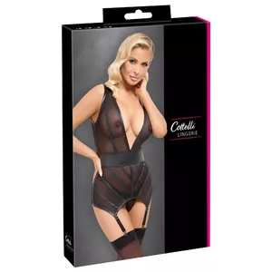 Komplekts cottelli collection: baske un stringi, melns powernet, regulējamas kaki, izmērs nav norādīts