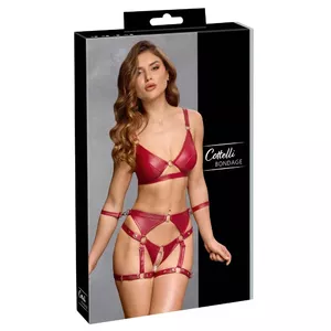 Набор бондажный Cottelli Collection 22153493041 — безкаркасный бюстгальтер, высокие подтяжки-стринги без шагового шва, регулируемые ремни, красный (85% полиэстер,15% эластан)