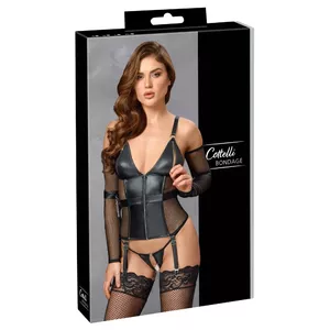 Corset Cottelli Collection S Black Bondage Basque with Zipper, Pre-formed Cups, Removable Garters, Size S