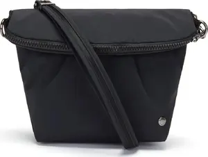 Crossbody soma Pacsafe Citysafe CX Convertible ECONYL® Black — pretzagļu pārveidojams dizains, pārstrādāts neilons
