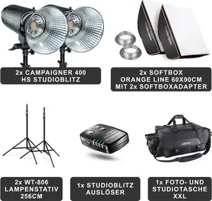 Studio flash light kit walimex Campaigner 400 HS Set Double 400Ws, walimex 23382