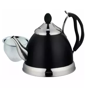 Teapot with strainer KingHoff KH 1538 — 1 L stainless steel, black