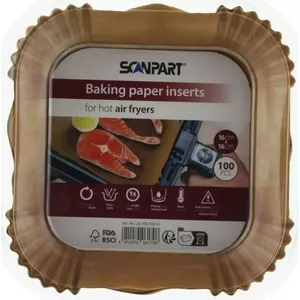 Baking paper SCANPART 2910070004 — 100 pcs, disposable 16×16 cm for hot air fryers