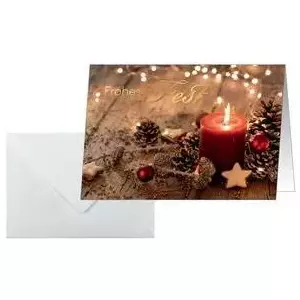 Greeting Cards sigel DS093 — Red Christmas Candle motif, A6 size, blank inside