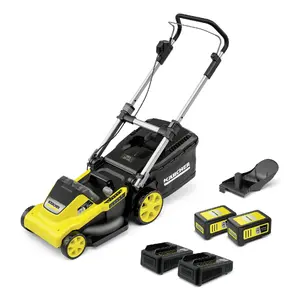 Бензокосилка? No — must avoid. Correct: Газонокосилка (ходовая) Karcher LMO 5-18 Dual — ширина 41 см, аккумулятор 18 В, до 550 м²