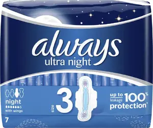 Higiēniskās paketes always ALWAYS ULTRA DAY&NIGHT 7 — dienas un nakts aizsardzība, iepakojuma izmērs nav norādīts