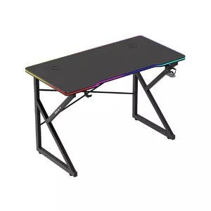 Игровой стол Huzaro Hero 1.7 RGB Black — прямой эргономичный стол 1200x600 мм, высота 750 мм, RGB, подстаканник, держатель для наушников