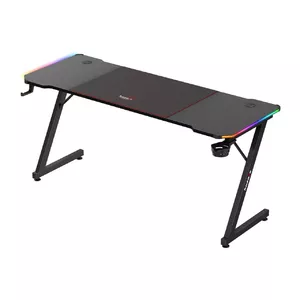 Игровой стол huzaro Hero 4.8 RGB — прямой чёрный стол, 160×60×74 см, столешница 1.5 см, RGB подсветка