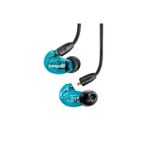 In-ear wired headset Shure AONIC 215 — binaural, blue translucent, detachable cable, inline mic, active noise cancelling