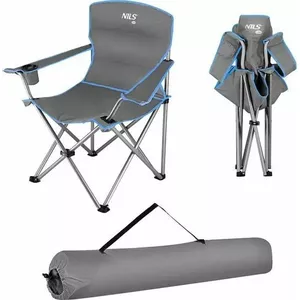 Kempinga krēsls Nils Extreme NC3079 — saliekams āra sēdeklis, pelēki-zils