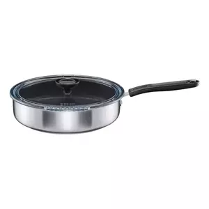 Sauteuse pan Fiskars 1072314, stainless steel, 26 cm, ceramic non‑stick, oven proof to 150°C, glass lid
