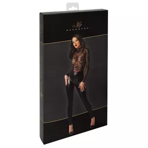 Noir Jumpsuit Bodie XL Noir 27307901051 – black lace top, powerwetlook, long sleeves, zip crotch, stand-up collar