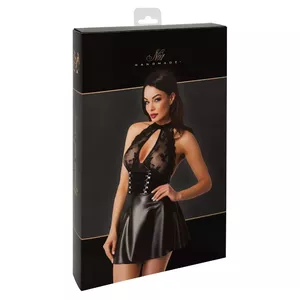 Женское мини-платье с шнуровкой Noir Dress Lacing XL 27190021051 — размер XL, чёрное, без бретелей, с открытой спиной, из кружева и powerwetlook