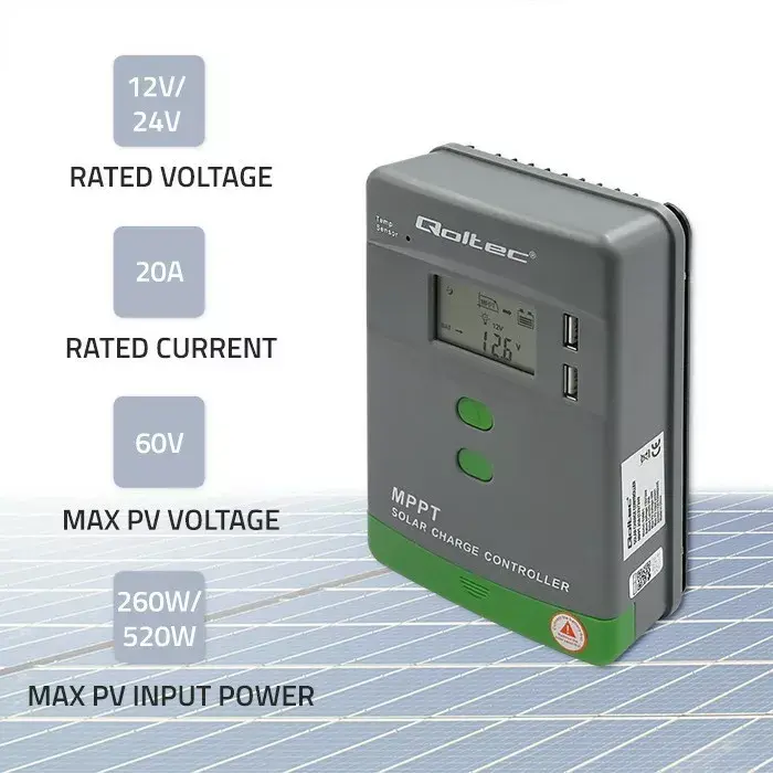 QOLTEC MPPT 20A 12V/24V lādētāja kontrolieris Photo 2