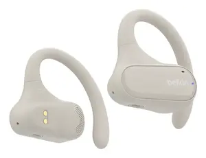 Belkin SoundForm ClearFit True Wireless Stereo austiņas ar ausu āķa stiprinājumu, Bluetooth un iebūvētu mikrofonu zvaniem, mūzikai un sportam, smilšu krāsā