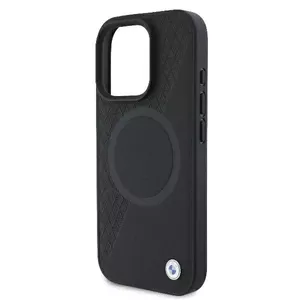 Phone hardcase BMW for iPhone 16 Pro 6.3 inch — black textured leather