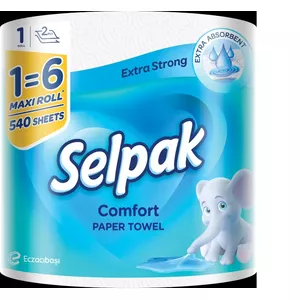 Papīra dvieļi SELPAK Comfort Maxi 2 kārtu, kopējais garums 70,74 m, 540 loksnes