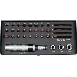 Manual screwdriver set YATO YT-28000 with assorted bits and sockets — steel bits, handle 168 mm, Torx/Phillips/flat/hex, sockets 10/13/15 mm