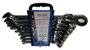 Combination Ratcheting Wrench Set Silver SK00802 — 8-piece angled/flexible head set