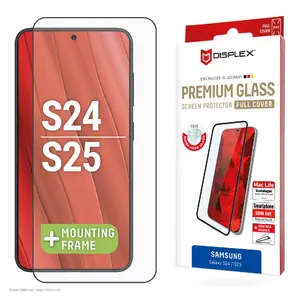 Защитное стекло Displex Full Cover (10H) для Samsung Galaxy S24 / S25, закаленное, прозрачное, с монтажной рамой