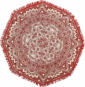 Apaļs orientālais paklājs Beliani MEZITILI 120 cm, sarkani‑krēmīgs, ar rakstu